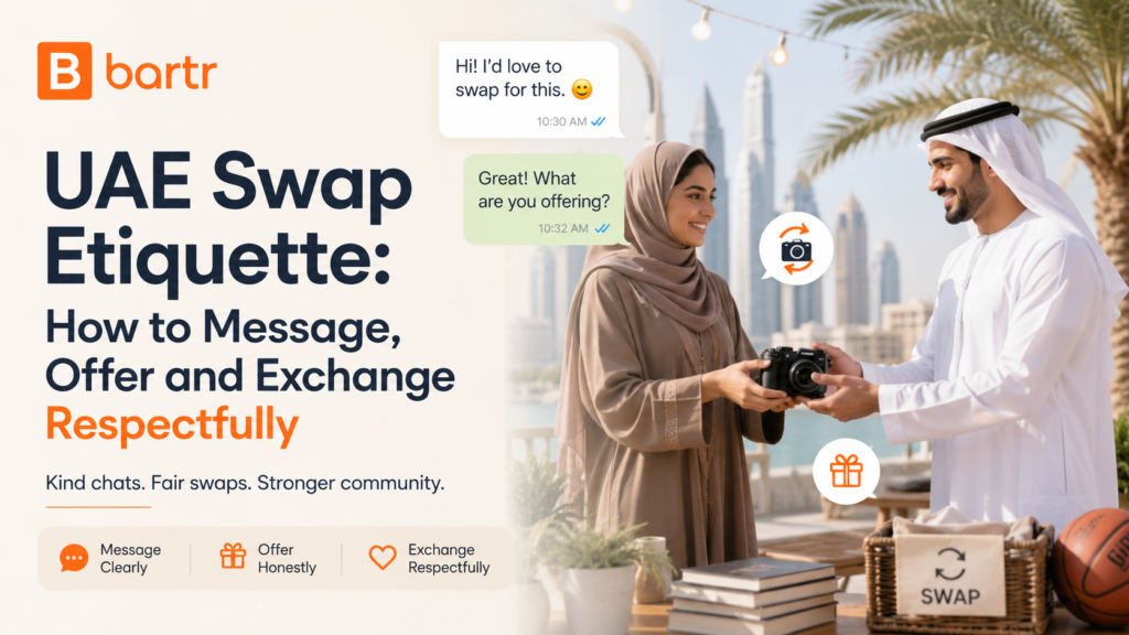 UAE residents communicating respectfully before an item swap.