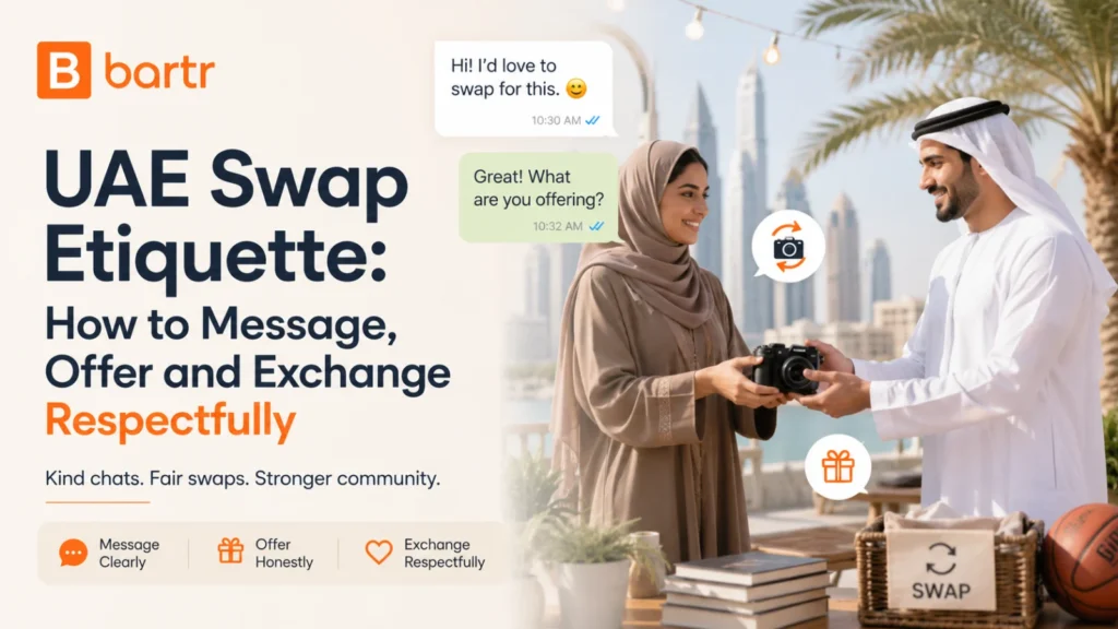 UAE residents communicating respectfully before an item swap.