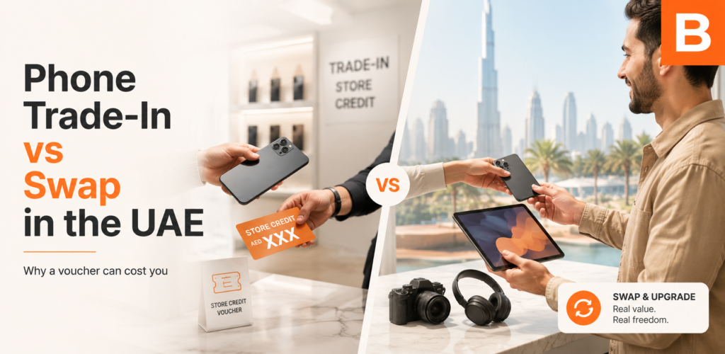 Comparing a phone trade-in voucher against swapping a phone for another device in the UAE.